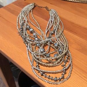 Adjustable silver beaded necklace